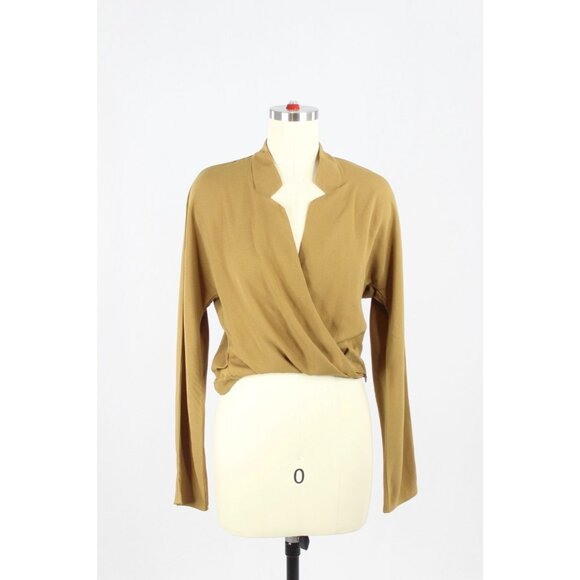 Aritzia BABATON Sheldon Tamarind Gold Crepe Draped Wrap Surplice Blouse, Size S - Picture 1 of 11